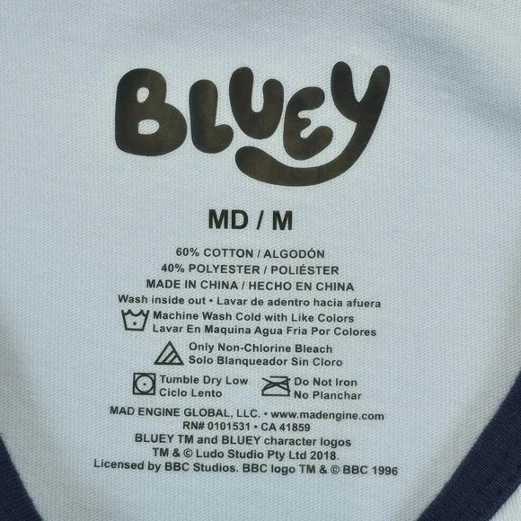 Bluey Adult Tank Top Size Medium Blue Family Fireworks Graphic Blue Trim Shirt - Picture 6 of 7